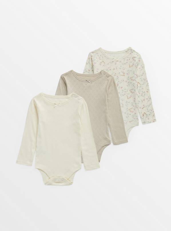 Floral Pointelle Bodysuits 3 Pack Up to 3 mths